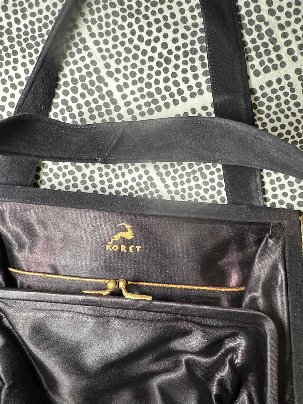 Koret Black Satin Purse with Gold-Tone Frame and Clasp
